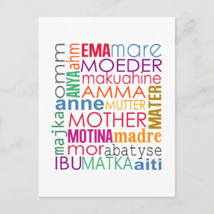 Colourful mother in many languages postcard