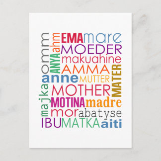 Colourful mother in many languages postcard