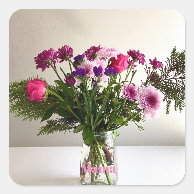Colourful Mother’s Day Mama Bouquet+ Custom Option Square Sticker (Front)