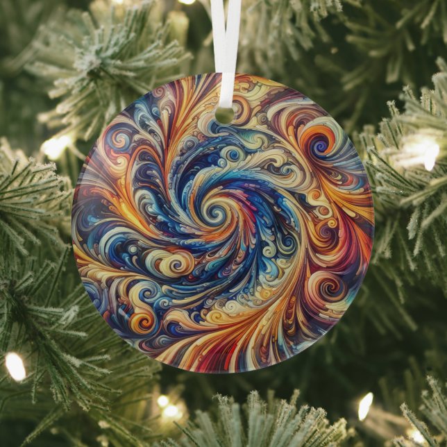 Colourful Motion Abstract Art Glass Tree Decoration (Insitu)