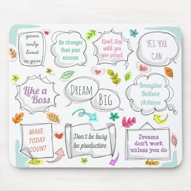 Colourful Motivational Quotes Speech Bubbles Goals Mouse Mat (Front)