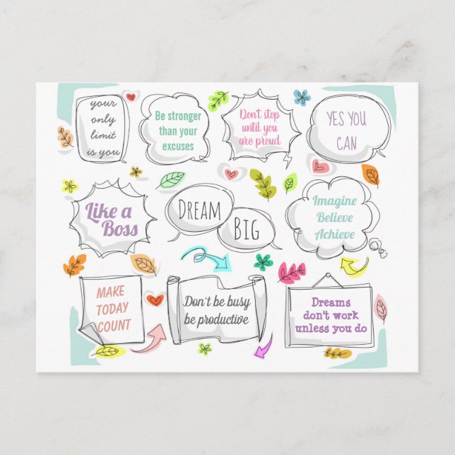 Colourful Motivational Quotes Speech Bubbles Goals Postcard (Front)