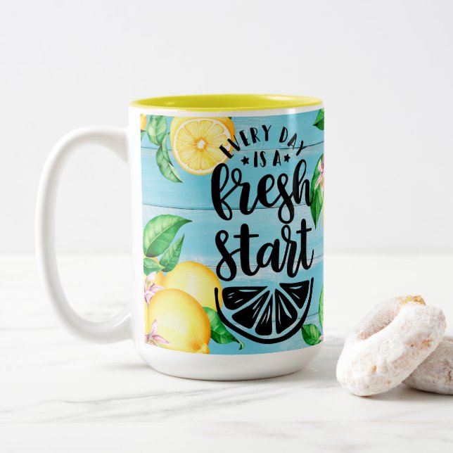 Colourful Motivational With Lemon Design  Two-Tone Coffee Mug (With Donut)