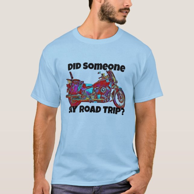 Colourful Motorcycle Road Trip Blue T-Shirt (Front)