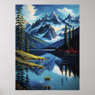 Colourful Mountain Lake Nature AI Generated Painti Poster