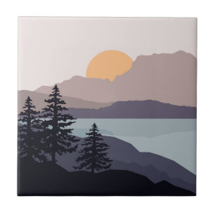 Colourful Mountain lake sunrise landscape Tile