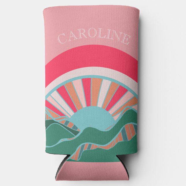 Colourful Mountain Landscape Sunset Girls Seltzer Can Cooler (Front)