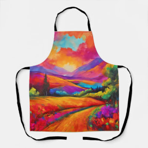 Colourful Mountain Sunset Landscape Painting Apron