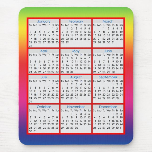 Colourful Mouse-pad Calendar for 2016 Mouse Mat (Front)