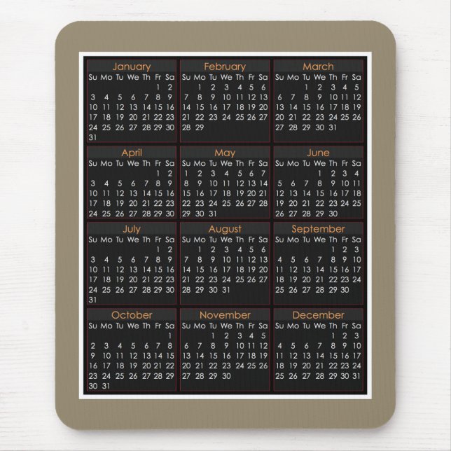 Colourful Mouse-pad Calendar for 2016 Mouse Mat (Front)