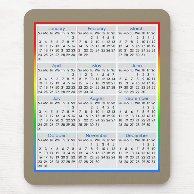 Colourful Mouse-pad Calendar for 2016 Mouse Mat (Front)