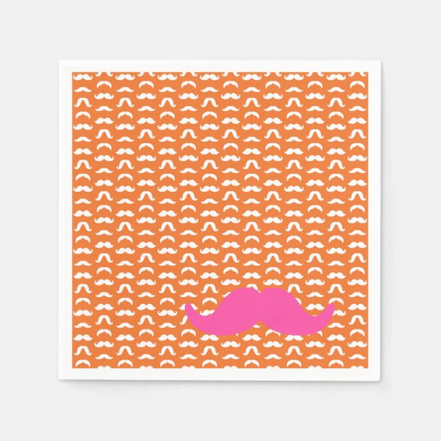 Colourful Moustache Styles Orange Pink Preppy Fun Napkin (Front)
