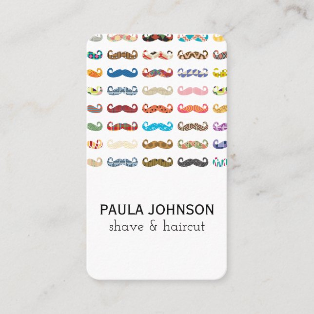 Colourful Moustaches Pattern Business Card (Front)