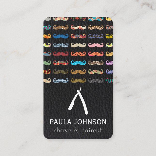 Colourful Moustaches Pattern Leather Pattern Business Card (Front)