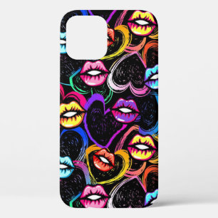 colourful mouth & heart iPhone 12 case