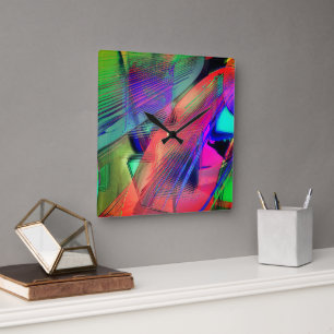 Colourful movement of messy objects in soft carvin square wall clock