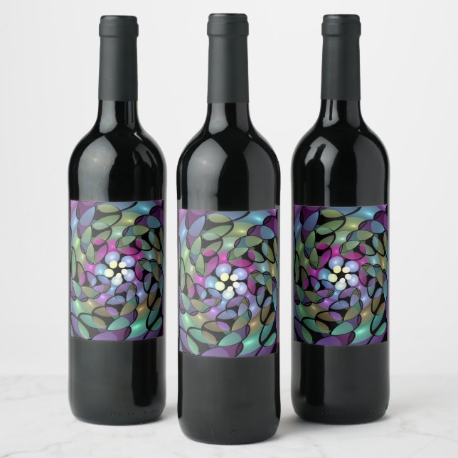 Colourful Movements Abstract Striking Fractal Art Wine Label (Bottles)