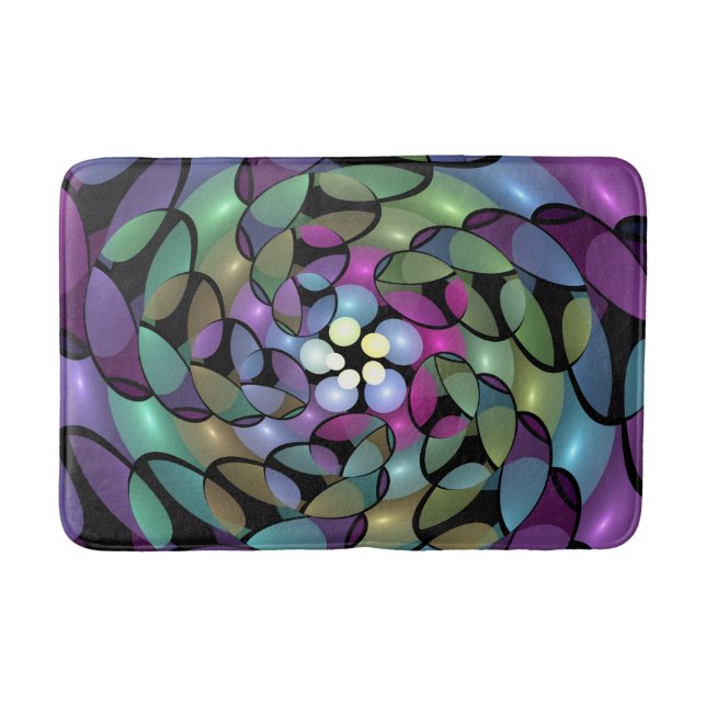 Colourful Movements Abstract Trippy Fractal Art Bath Mat (Front)