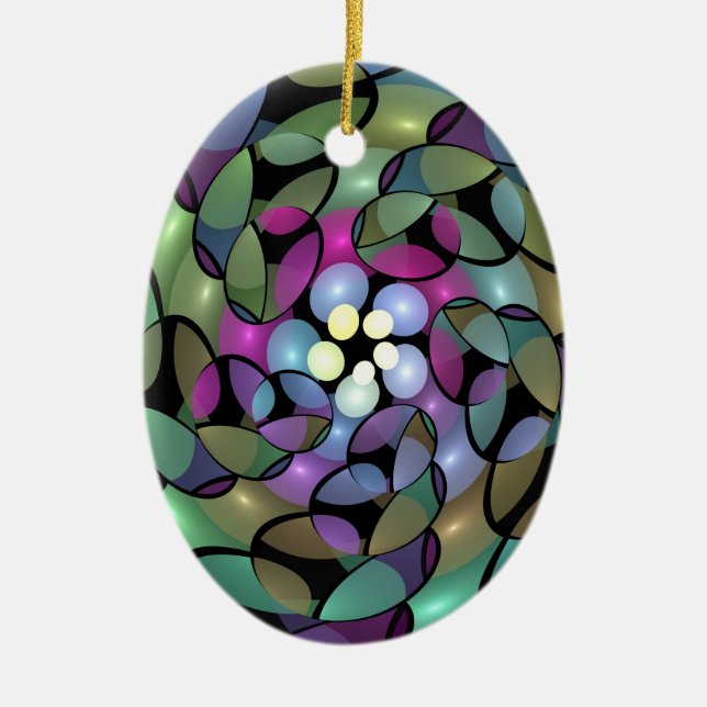 Colourful Movements Abstract Trippy Fractal Art Ceramic Tree Decoration (Front)