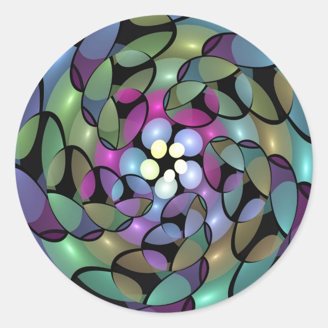 Colourful Movements Abstract Trippy Fractal Art Classic Round Sticker (Front)