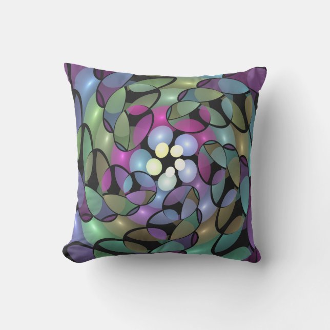 Colourful Movements Abstract Trippy Fractal Art Cushion (Front)