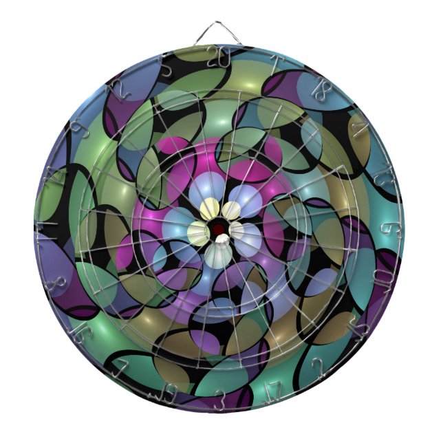 Colourful Movements Abstract Trippy Fractal Art Dartboard (Front)