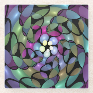Colourful Movements Abstract Trippy Fractal Art Glass Coaster