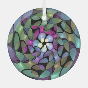 Colourful Movements Abstract Trippy Fractal Art Glass Tree Decoration