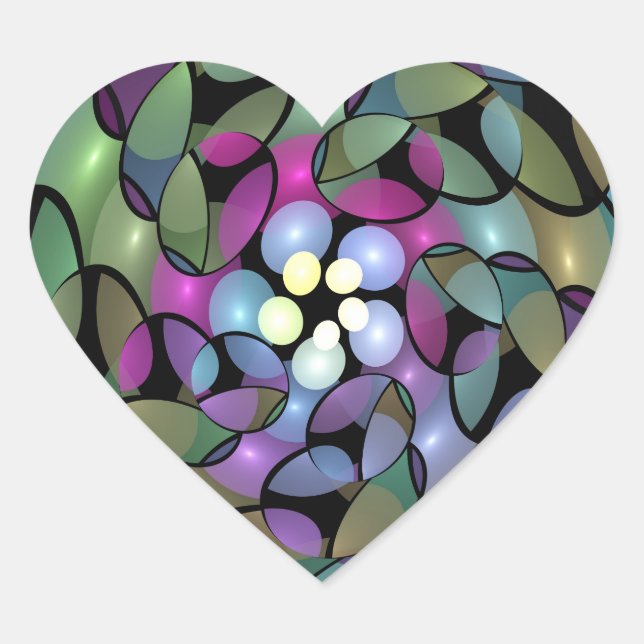 Colourful Movements Abstract Trippy Fractal Art Heart Sticker (Front)