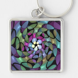 Colourful Movements Abstract Trippy Fractal Art Key Ring