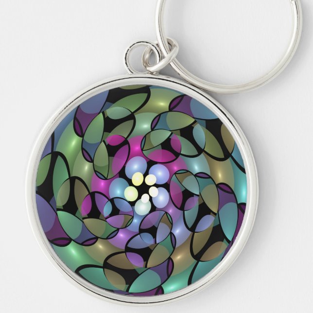 Colourful Movements Abstract Trippy Fractal Art Key Ring (Front)