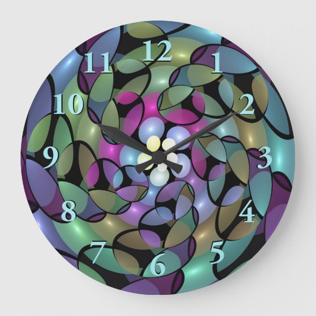 Colourful Movements Abstract Trippy Fractal Art Large Clock (Front)