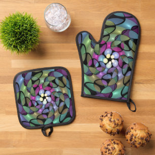 Colourful Movements Abstract Trippy Fractal Art Oven Mitt & Pot Holder Set