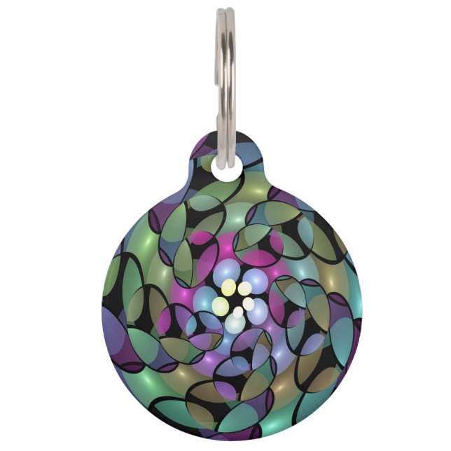 Colourful Movements Abstract Trippy Fractal Art Pet Tag (Front)
