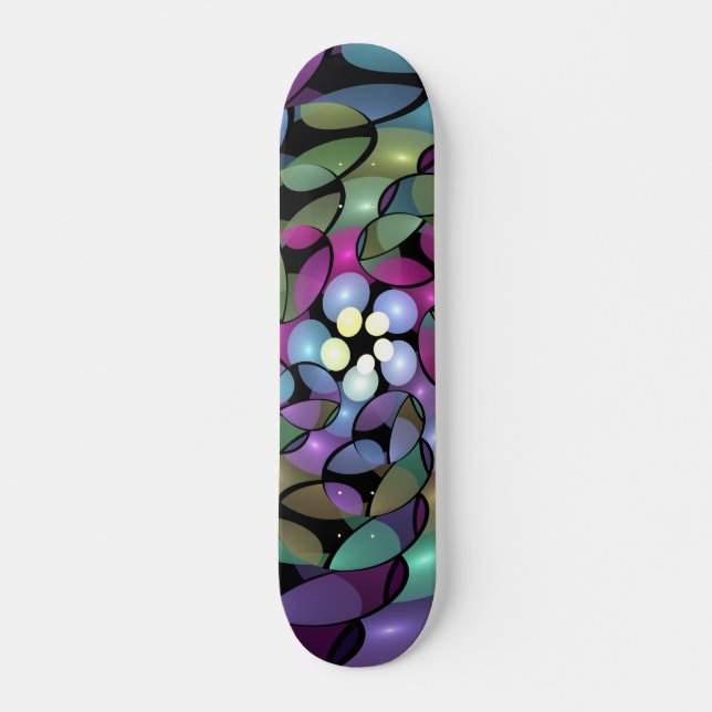 Colourful Movements Abstract Trippy Fractal Art Skateboard (Front)