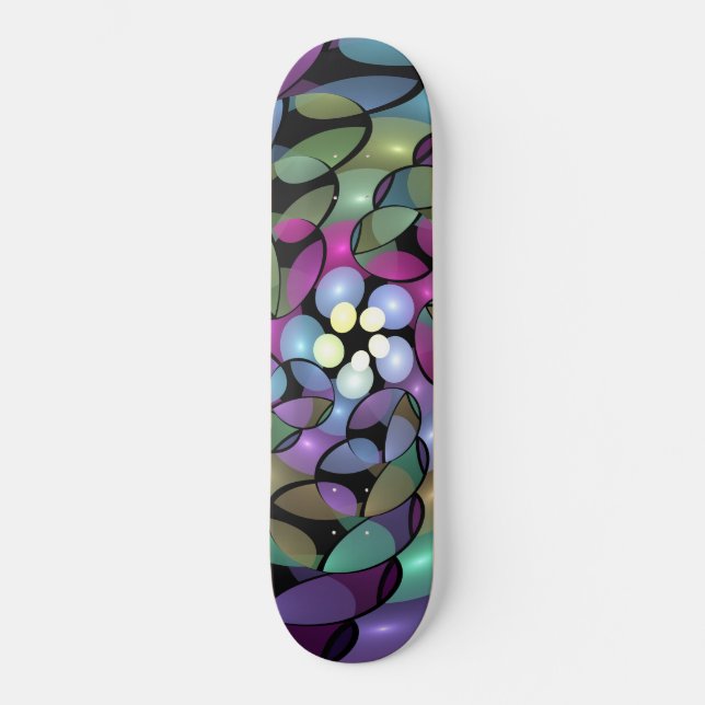 Colourful Movements Abstract Trippy Fractal Art Skateboard (Front)