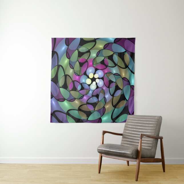 Colourful Movements Abstract Trippy Fractal Art Tapestry (In Situ)