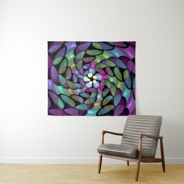Colourful Movements Abstract Trippy Fractal Art Tapestry (In Situ (Horizontal))