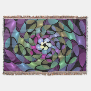 Colourful Movements Abstract Trippy Fractal Art Throw Blanket