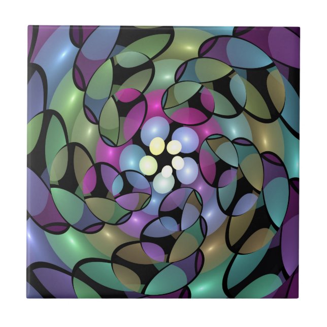 Colourful Movements Abstract Trippy Fractal Art Tile (Front)