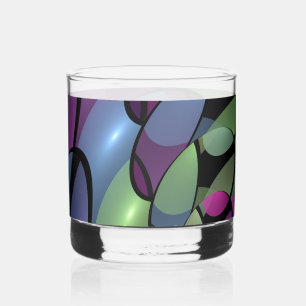 Colourful Movements Abstract Trippy Fractal Art Whiskey Glass