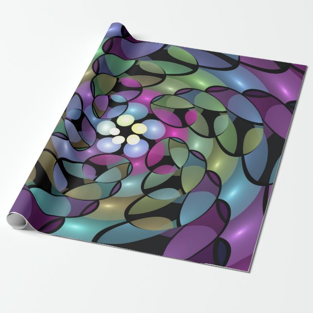 Colourful Movements Abstract Trippy Fractal Art Wrapping Paper (Unrolled)