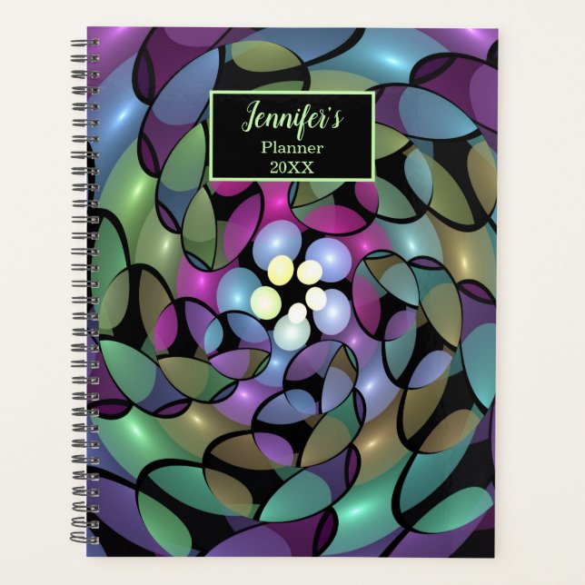 Colourful Movements Abstract Trippy Fractal Name Planner (Front)