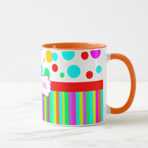 colourful mug,polka dots and stripes monogram mug
