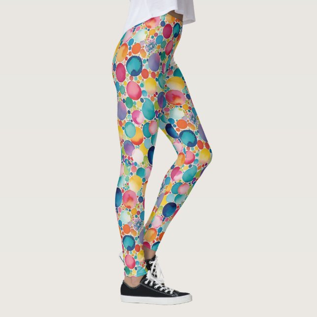 Colourful Multi Colour Circles Watercolor Pattern Leggings (Right)