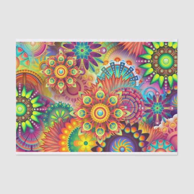 Colourful Multi Colour Floral Mandala Decoupage Tissue Paper (Front)