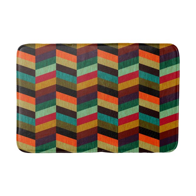 Colourful Multi-Coloured Herringbone Pattern Bath Mat (Front)
