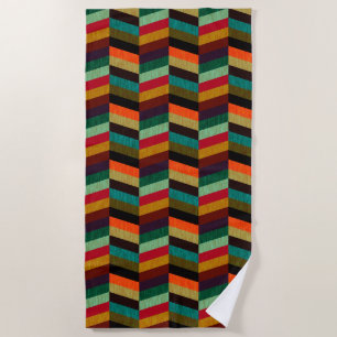 Colourful Multi-Coloured Herringbone Pattern Beach Towel