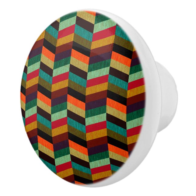 Colourful Multi-Coloured Herringbone Pattern Ceramic Knob (Right)