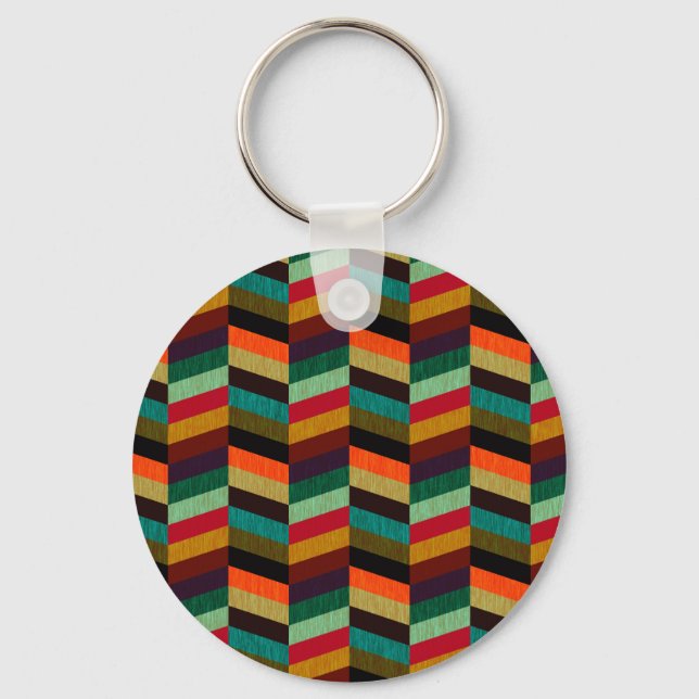 Colourful Multi-Coloured Herringbone Pattern Key Ring (Front)